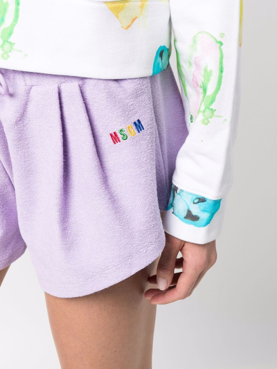 Shop Msgm Logo-embroidered Cotton Track Shorts In Violett
