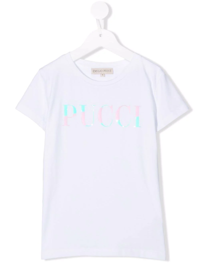Shop Emilio Pucci Junior Logo-print Iridescent T-shirt In White