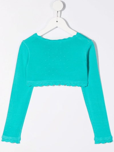 Shop Abel & Lula Cropped Knitted Cardigan In Blue