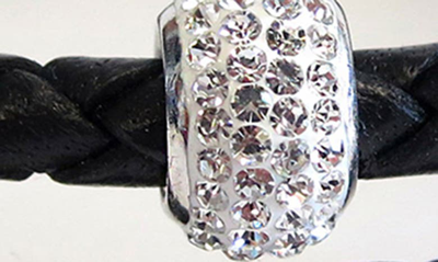 Shop Liza Schwartz Bedazzle Braided Leather Pavé Cz Sterling Silver Bead Triple Wrap Bracelet In Black