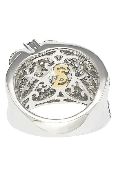 Suzy Levian 18k Gold & Sterling Silver Pavé Blue & Created White Sapphire Diamond Accent Floral Band In Blue