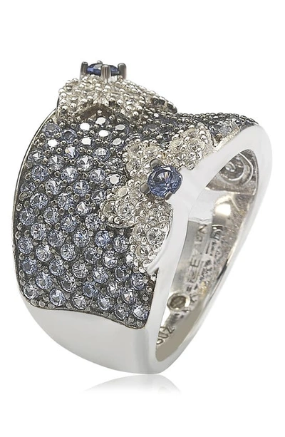 Suzy Levian 18k Gold & Sterling Silver Pavé Blue & Created White Sapphire Diamond Accent Floral Band In Blue