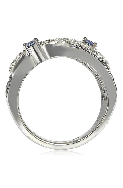 Suzy Levian 18k Gold & Sterling Silver Pavé Blue & Created White Sapphire Diamond Accent Floral Band In Blue
