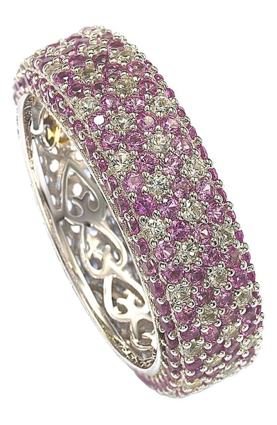 Suzy Levian Sterling Silver Pink Sapphire And Diamond Accent Eternity Pave Ring In Pink