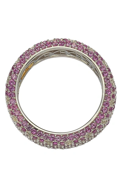 Suzy Levian Sterling Silver Pink Sapphire And Diamond Accent Eternity Pave Ring In Pink