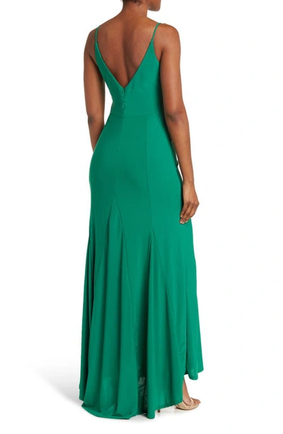 Shop Jump Apparel Plunge V-neck Jersey Gown In Emerald