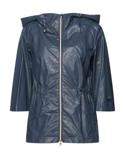 Shop Geospirit Woman Overcoat & Trench Coat Slate Blue Size 8 Viscose, Polyamide