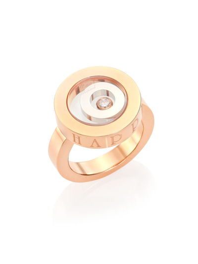 Shop Chopard Happy Spirit 18k Rose & White Gold & Diamond Double Circle Ring In Rose Gold