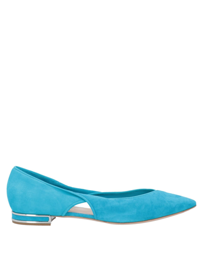 Shop Casadei Woman Ballet Flats Turquoise Size 5 Soft Leather In Blue