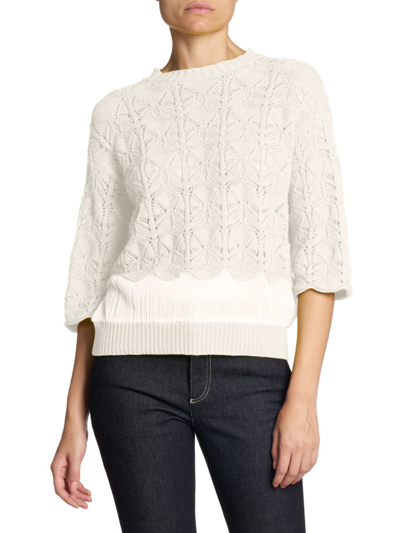 Shop Agnona Crepon Knit Sweater In Ivory