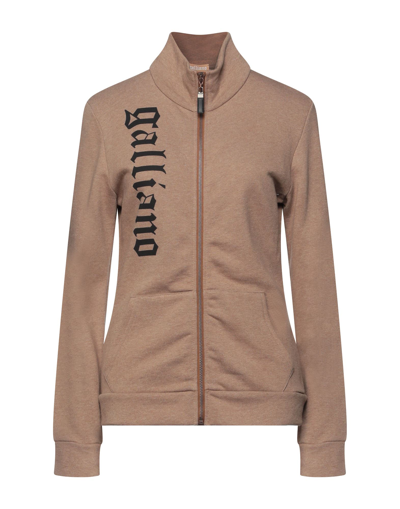 Shop Galliano Woman Sweatshirt Khaki Size Xs Cotton, Wool, Elastane In Beige