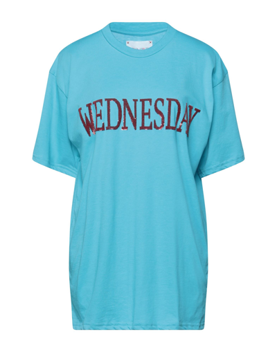 Shop Alberta Ferretti Woman T-shirt Turquoise Size S Polyester, Cotton