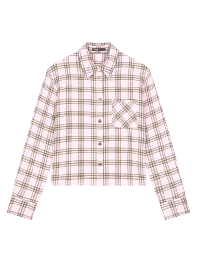 Shop Maje Checked Wool Button-up Shirt In Pink