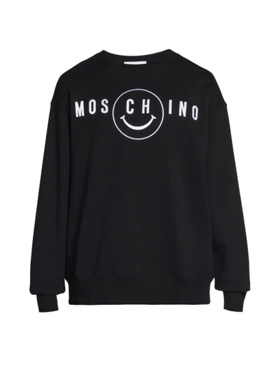 Shop Moschino Men's Smiley Logo Sweatshirt In Fantasy Print Black