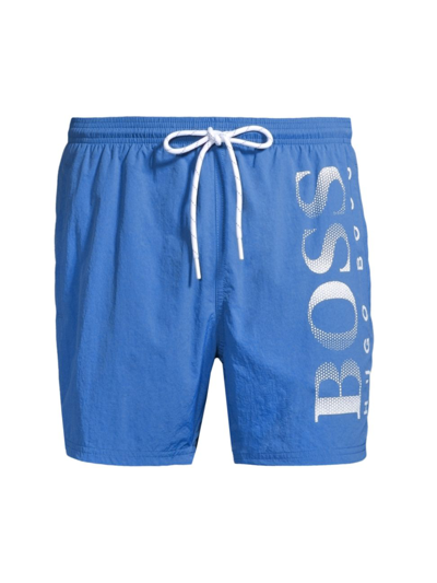 Shop Hugo Boss Men's Octopus Logo Swim Shorts In Open Blue