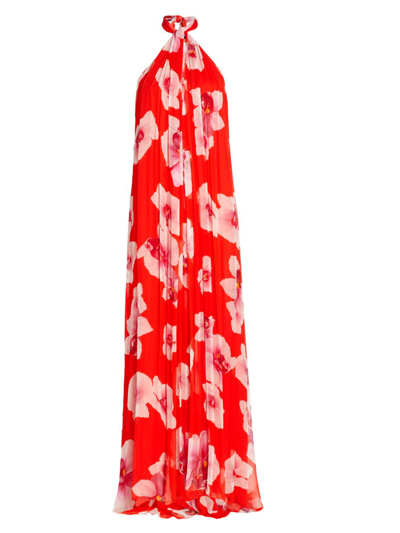 Shop Halston Women's Donna Chiffon Halter Gown In Vermillion Orchid Print