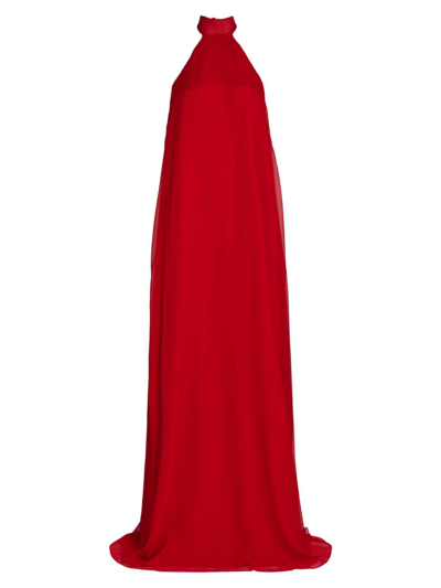 Shop Halston Women's Lizza Chiffon Halter Gown In  Red