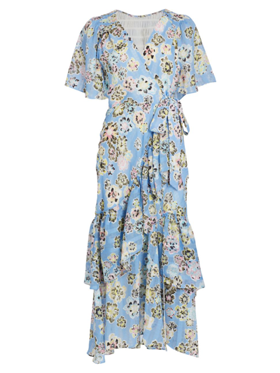 Shop Tanya Taylor Women's Brittany Floral Wrap Dress In Chalk Floral Oxford Blue Multi