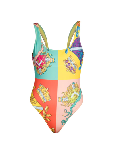 Shop Versace Colorblocked One-piece Swimsuit In Neutral
