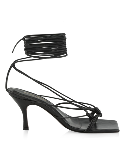 Shop Andrea Wazen Women's Mandaloun Leather Wraparound Sandals In Black