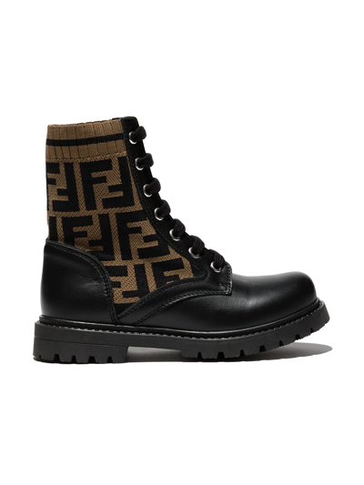 Shop Fendi Ff-motif Panelled Ankle Boots In F0pmm Nero+tabacco Nero