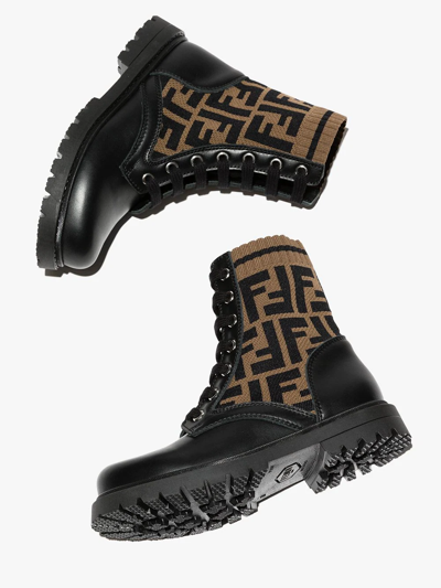 Shop Fendi Ff-motif Panelled Ankle Boots In F0pmm Nero+tabacco Nero