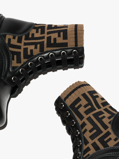 Fendi Teen Ff Motif Lace-up Boots In F0pmm Nero+tabacco Nero