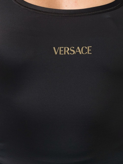 Shop Versace Logo-print Square-neck Performance Tank Top In Black