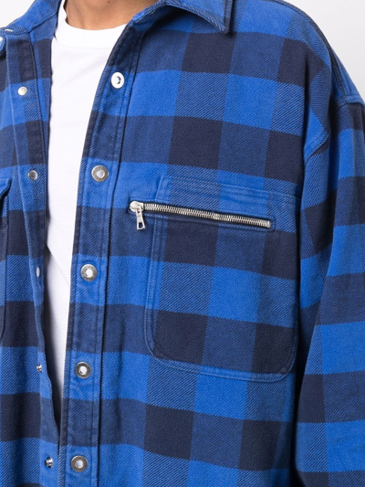 Shop Palm Angels Curved-logo Checked Overshirt In Blue