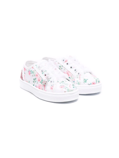 Shop Monnalisa Floral-print Low-top Sneakers In White