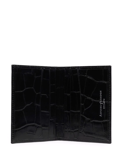 Shop Aspinal Of London Crocodile-effect Bi-fold Cardholder In Black