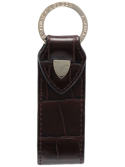 Shop Aspinal Of London Croc-effect Leather Keyring In Brown