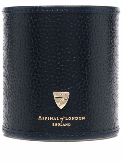 Shop Aspinal Of London Grained Leather Pen Pot In Blue