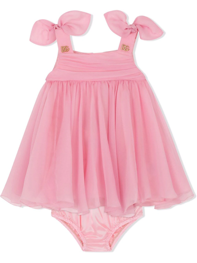 Shop Dolce & Gabbana Silk Tulle Empire Line Dress In Pink