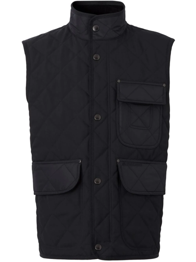 Shop Burberry Diamond-quilted Vintage Check Lined Gilet In Black