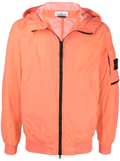 Shop Stone Island Compass Badge Lightweight Hooded Jacket In Orange