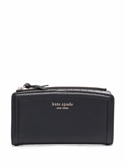 Shop Kate Spade Logo-lettering Leather Wallet In Black