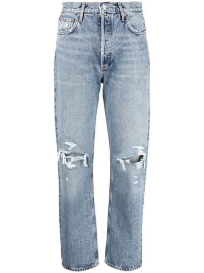 Shop Agolde '90s Pinch Waist Ripped-detail Jeans In Blue