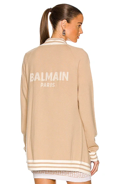 Shop Balmain Buttoned Cardigan In Sable & Naturel