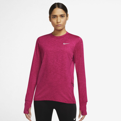 Shop Nike Dri-fit Element Women's Running Crew In Mystic Hibiscus,pink Prime,heather