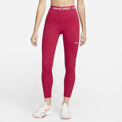 Shop Nike Pro 365 Women's High-waisted 7/8 Mesh Panel Leggings In Mystic Hibiscus,white