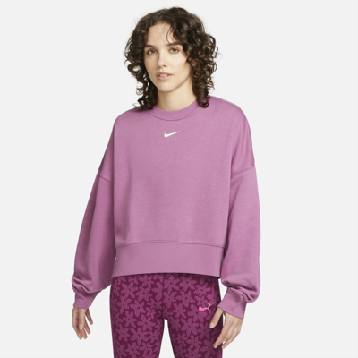 Shop Nike Sportswear Collection Essentials Women's Oversized Fleece Crew Sweatshirt In Light Bordeaux,white