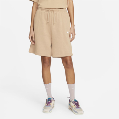 Shop Nike Sportswear Essential Women's Fleece High-rise Shorts In Hemp,white