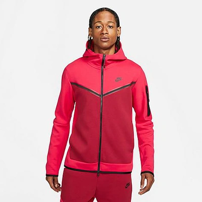 Shop Nike Men's Sportswear Tech Fleece Taped Full-zip Hoodie In Very Berry/pomegranate/black