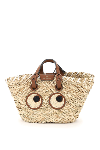 Shop Anya Hindmarch Paper Eyes Interwoven Basket Bag In Brown
