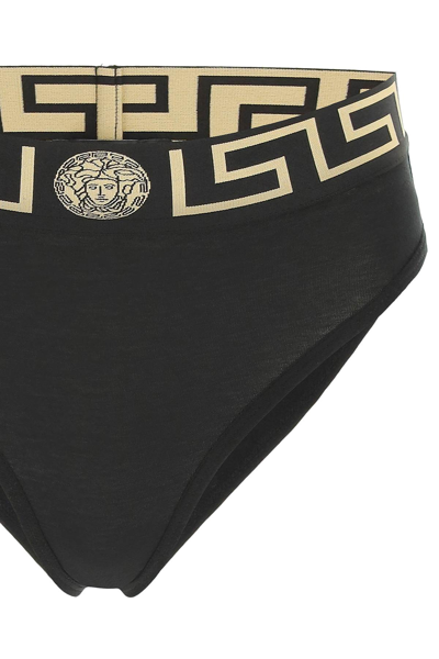 Shop Versace High-waisted Underwear Briefs In Black,gold