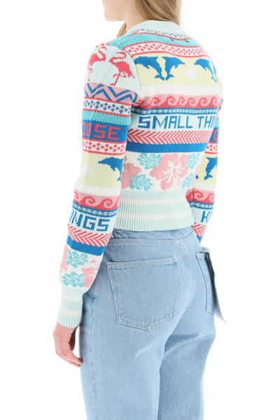 Shop Golden Goose Journey Cropped Sweater In White,blue,pink