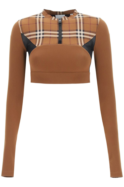 Shop Burberry Long-sleeved Crop Top In Brown,black