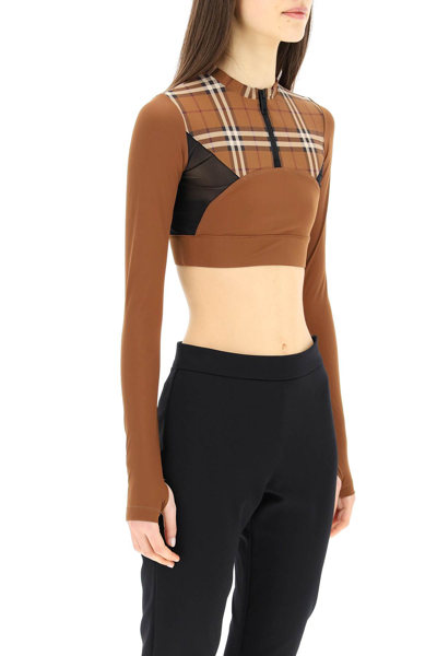 Shop Burberry Long-sleeved Crop Top In Brown,black