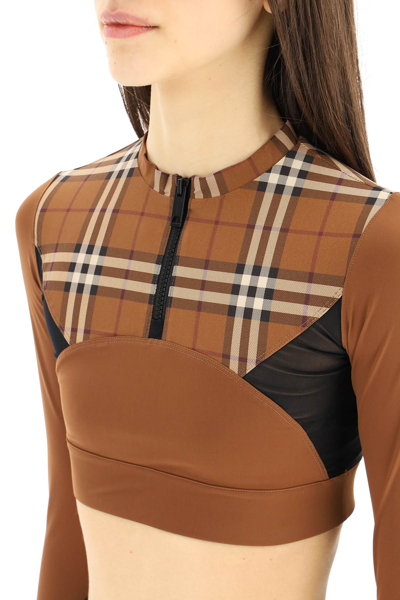 Shop Burberry Long-sleeved Crop Top In Brown,black